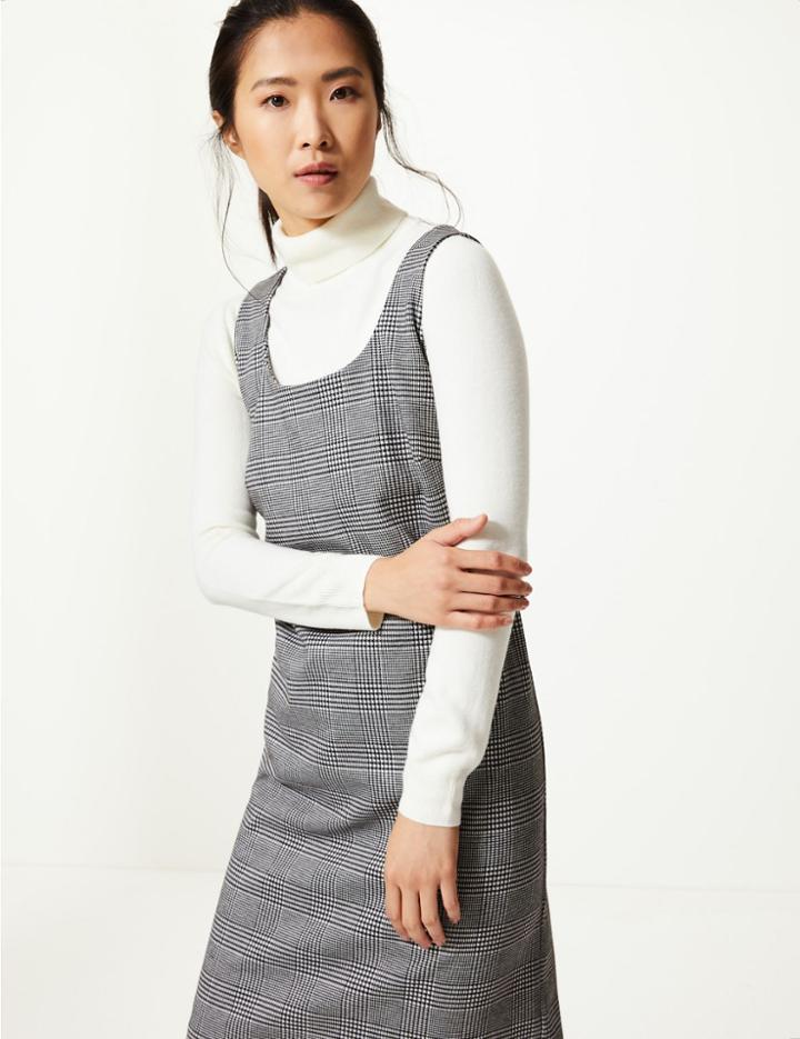 Marks & Spencer Gingham Midi Pinafore Dress Black Mix