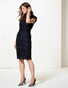 Marks & Spencer Lace Cap Sleeve Bodycon Midi Dress Navy