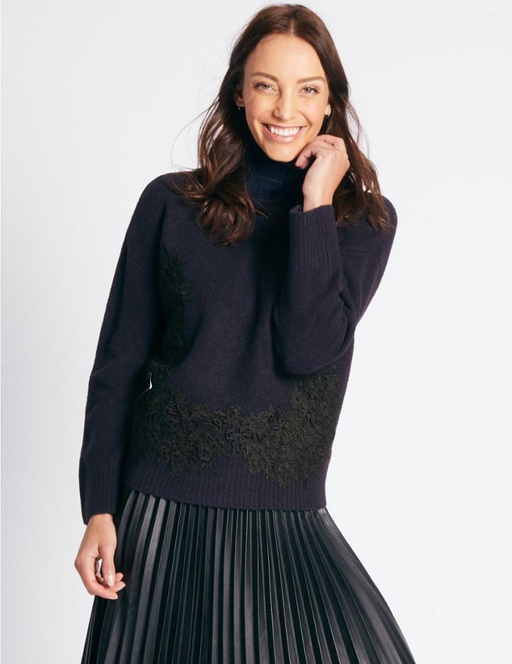 Marks & Spencer Turtle Neck Lace Detail Jumper Navy Mix