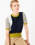 Marks & Spencer Cotton Rich Colour Block Knitted Top Navy Mix