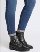 Marks & Spencer Leather Block Heel Multi Buckle Ankle Boots Black