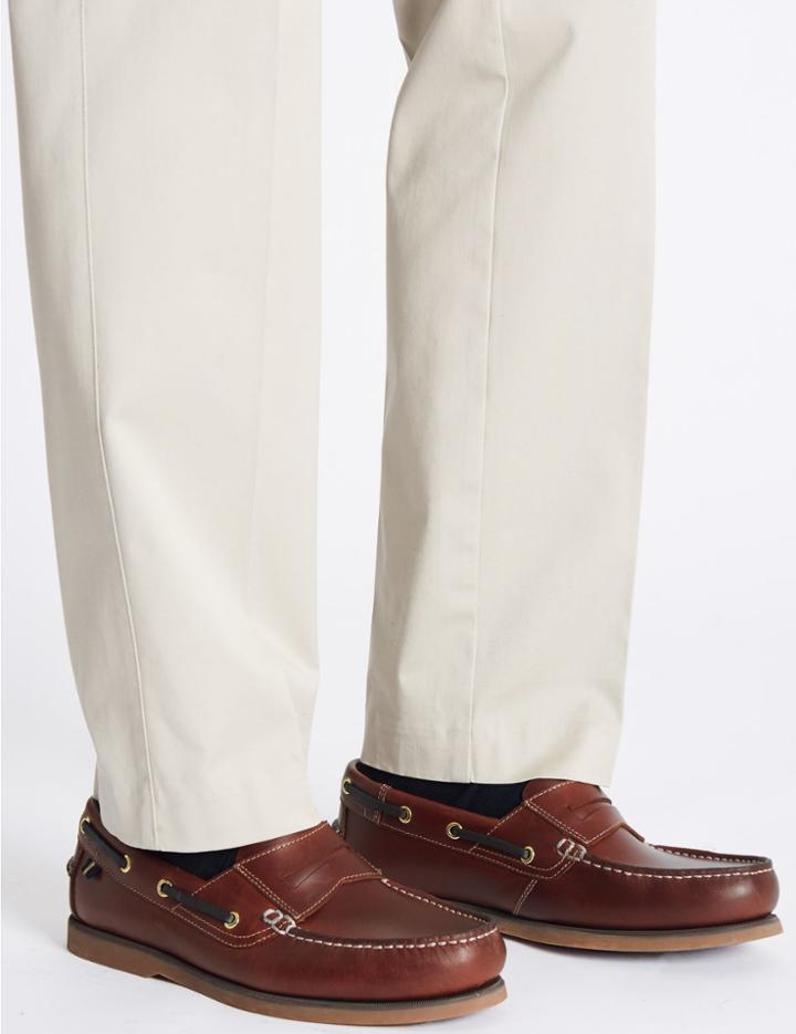 Marks & Spencer Leather Slip-on Boat Shoes With Freshfeet&trade; Rich Brown