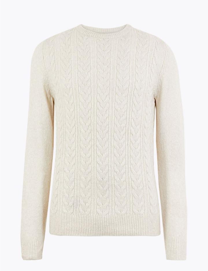 Marks & Spencer Supersoft Cable Knit Crew Neck Jumper Ecru