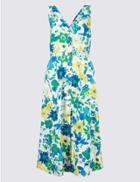 Marks & Spencer Pure Cotton Floral Print A-line Midi Dress Green Mix
