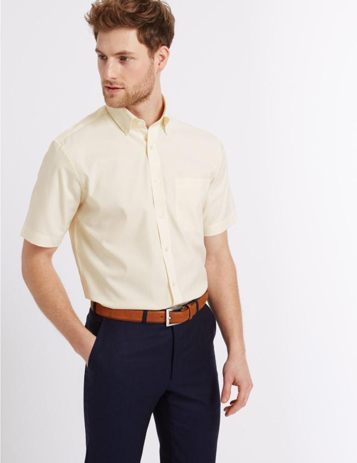 Marks & Spencer Pure Cotton Easy To Iron Shirt With Pocket Mimosa
