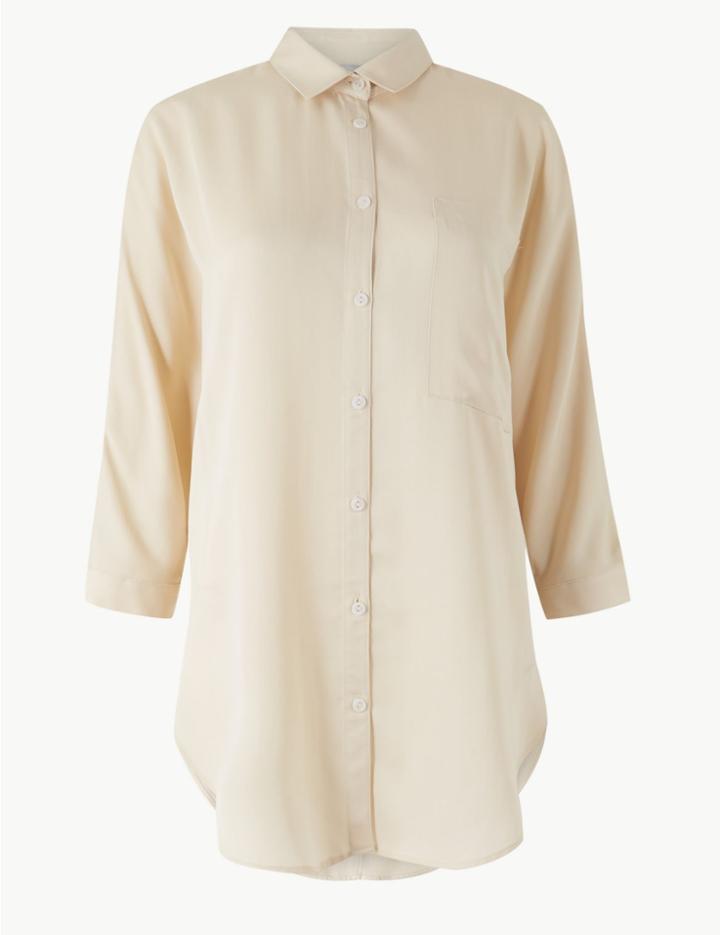 Marks & Spencer Button Detailed 3/4 Sleeve Shirt Cream