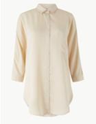 Marks & Spencer Button Detailed 3/4 Sleeve Shirt Cream