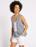 Marks & Spencer Pure Cotton Checked Sleeveless Shell Top Blue Mix