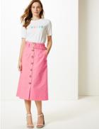 Marks & Spencer Button Detailed Fit & Flare Skirt Pink