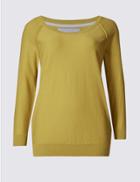 Marks & Spencer Pure Cotton Scoop Neck 3/4 Sleeve Jumper Lime