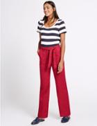 Marks & Spencer Pure Linen Wide Leg Trousers Berry