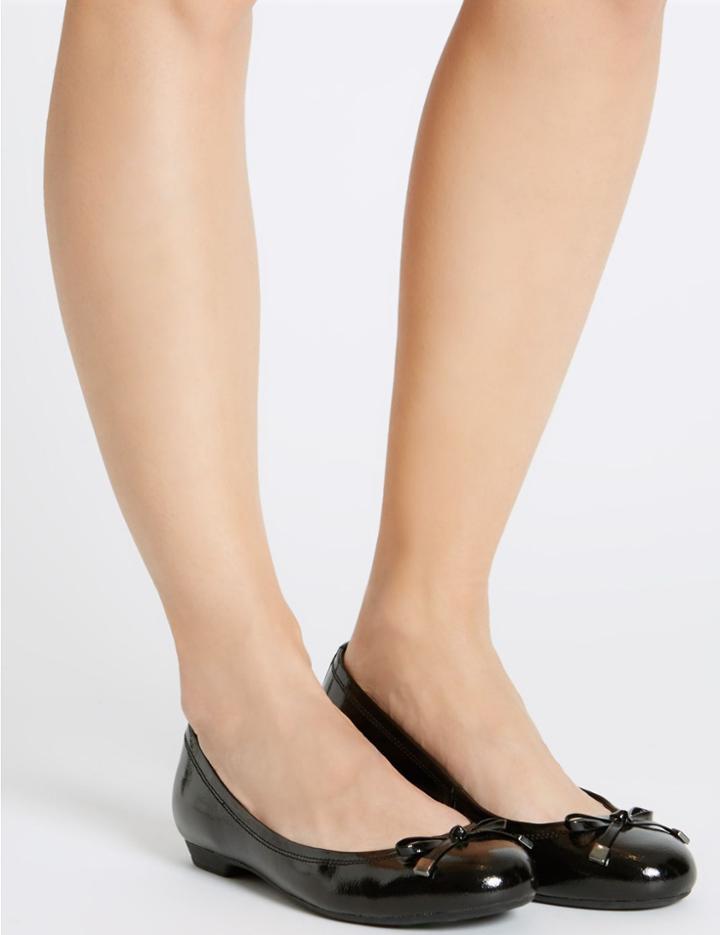 Marks & Spencer Wide Fit Leather Bow Pump Shoes Black Patent