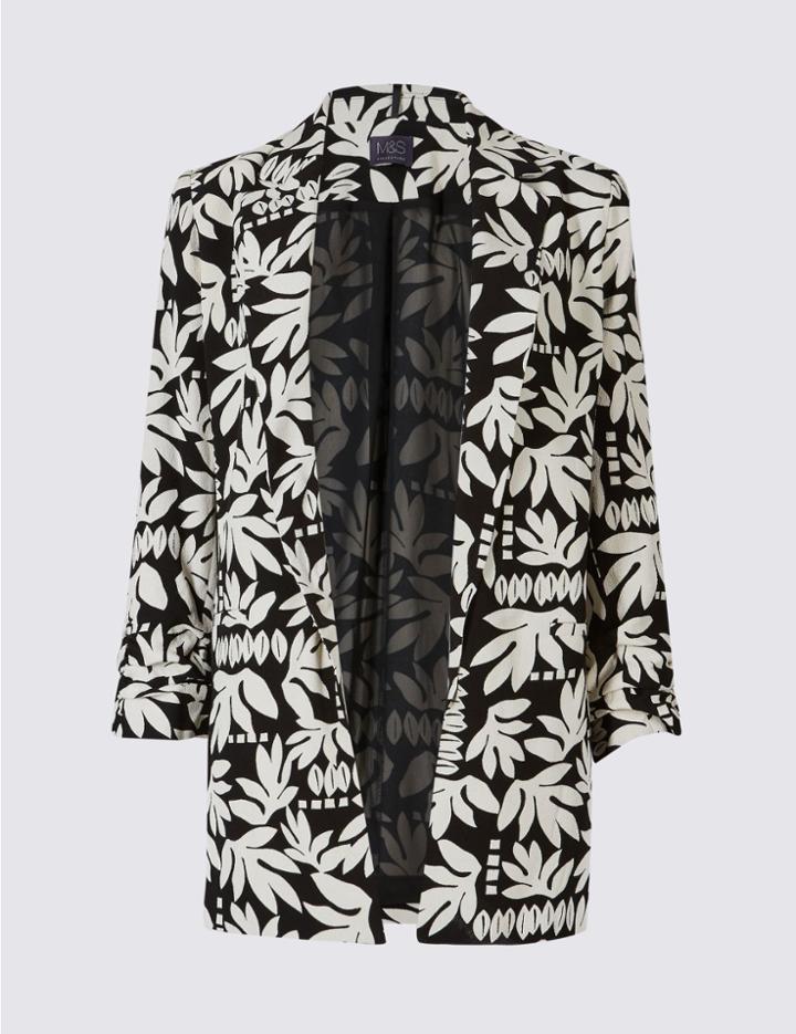 Marks & Spencer Floral Print Ruched Blazer Black Mix