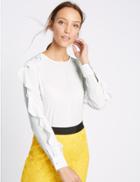 Marks & Spencer Ruffle Split Sleeve Round Neck Blouse Soft White
