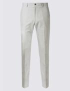 Marks & Spencer Tailored Fit Pure Cotton Textured Trousers Light Grey