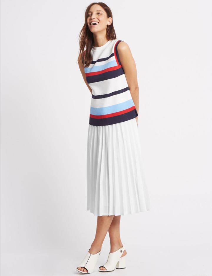 Marks & Spencer Pleated A-line Midi Skirt White