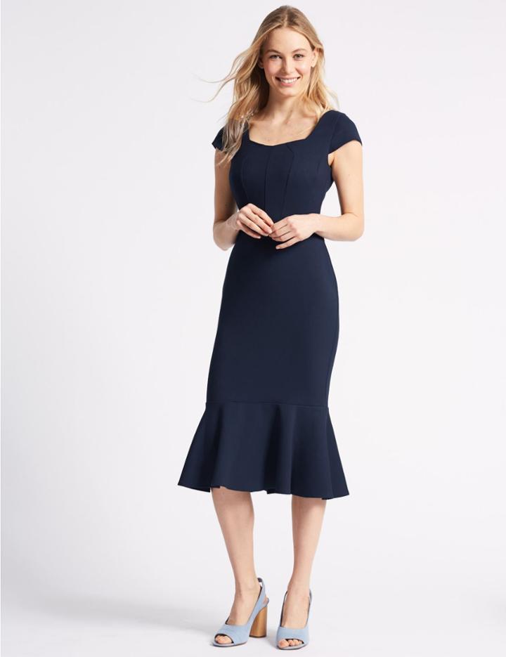 Marks & Spencer Crepe Fish Tail Bodycon Midi Dress Navy