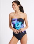 Marks & Spencer Secret Slimming&trade; Floral Print Padded Swimsuit Navy Mix