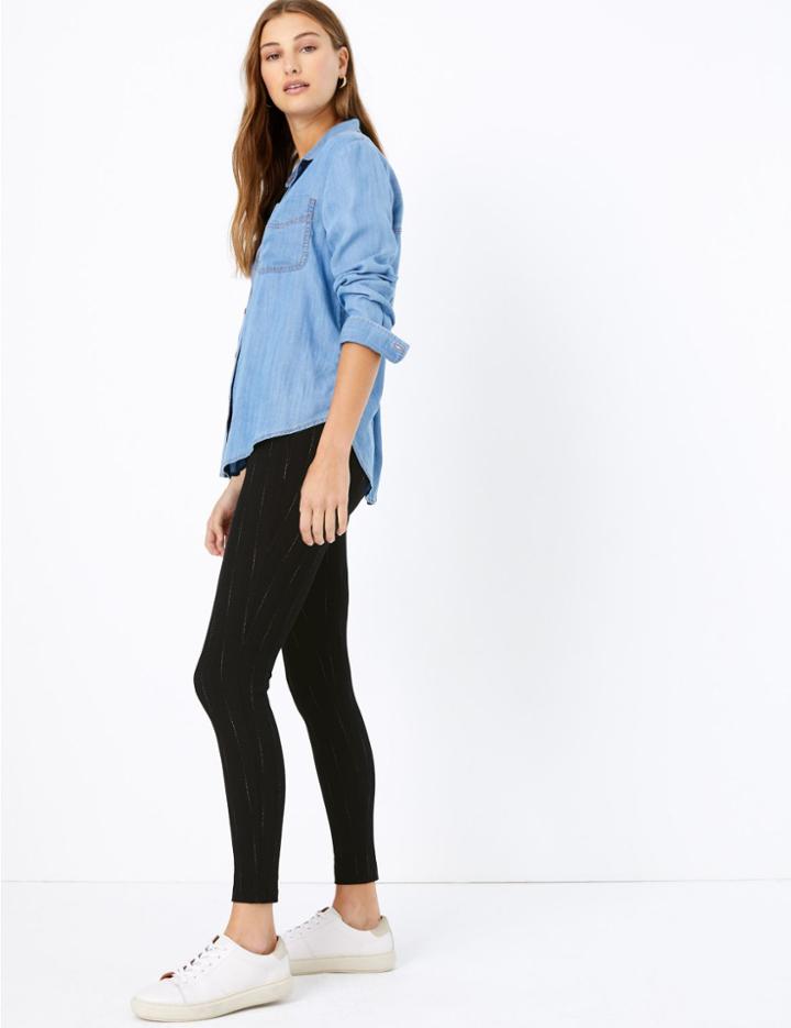 Marks & Spencer Herringbone Pinstripe High Waist Leggings Black Mix