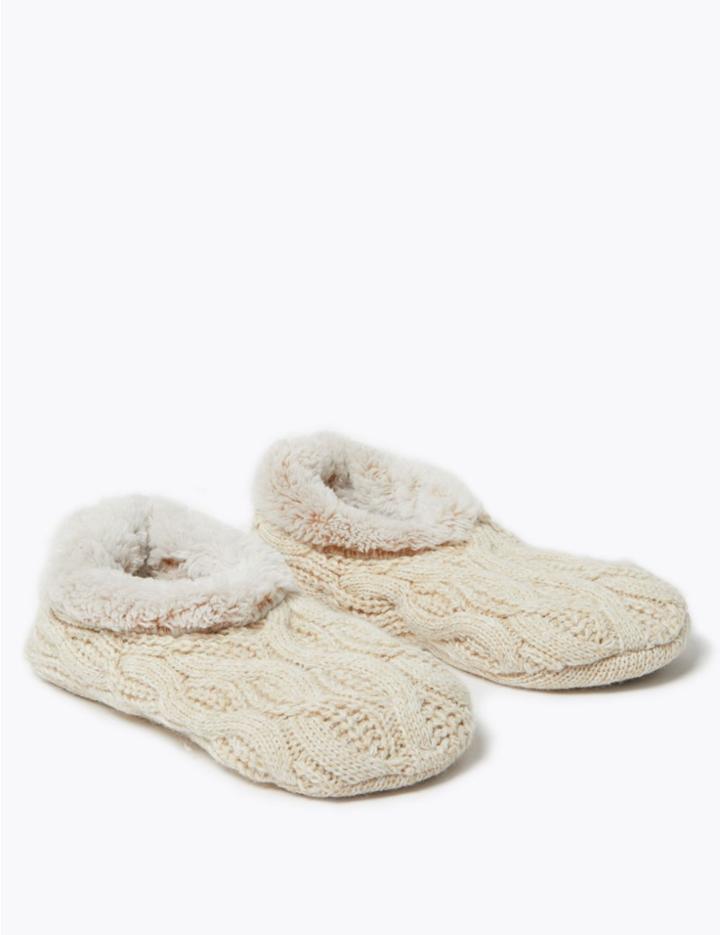 Marks & Spencer Knitted Fleece Booties Oatmeal
