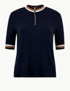 Marks & Spencer Textured High Neck Short Sleeve T-shirt Navy