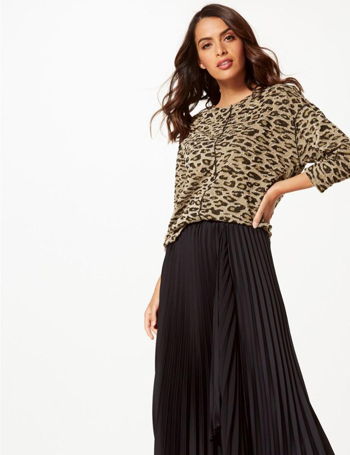 Marks & Spencer Animal Print Long Sleeve Sweatshirt Light Tan Mix