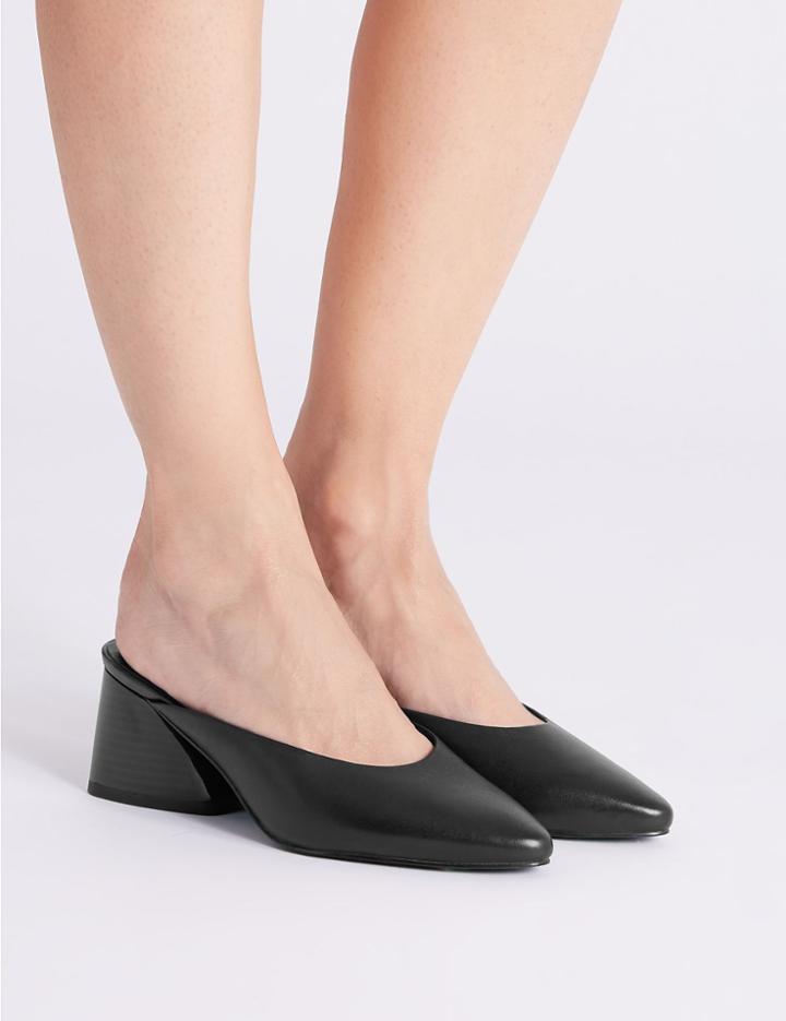 Marks & Spencer Leather Block Heel Mule Shoes Black