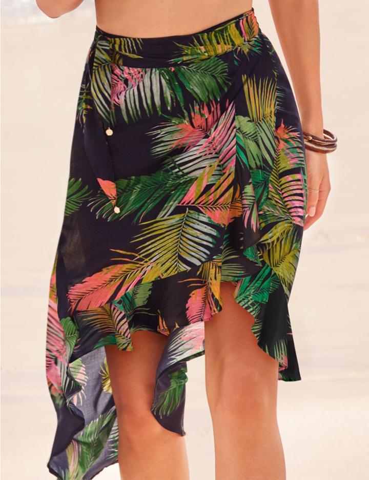 Marks & Spencer Pure Modal Palm Print Wrap Skirt Black Mix