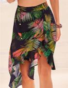 Marks & Spencer Pure Modal Palm Print Wrap Skirt Black Mix