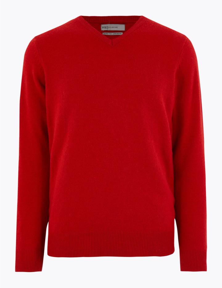 Marks & Spencer Extra Fine Lambswool V-neck Jumper Red