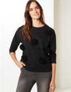 Marks & Spencer Cotton Rich Sparkly Pom-pom Sweatshirt Black Mix