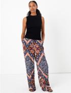 Marks & Spencer Scarf Print Wide Leg Trousers Blue Mix