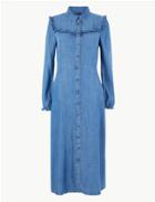 Marks & Spencer Denim Ruffle Midi Shirt Dress Chambray