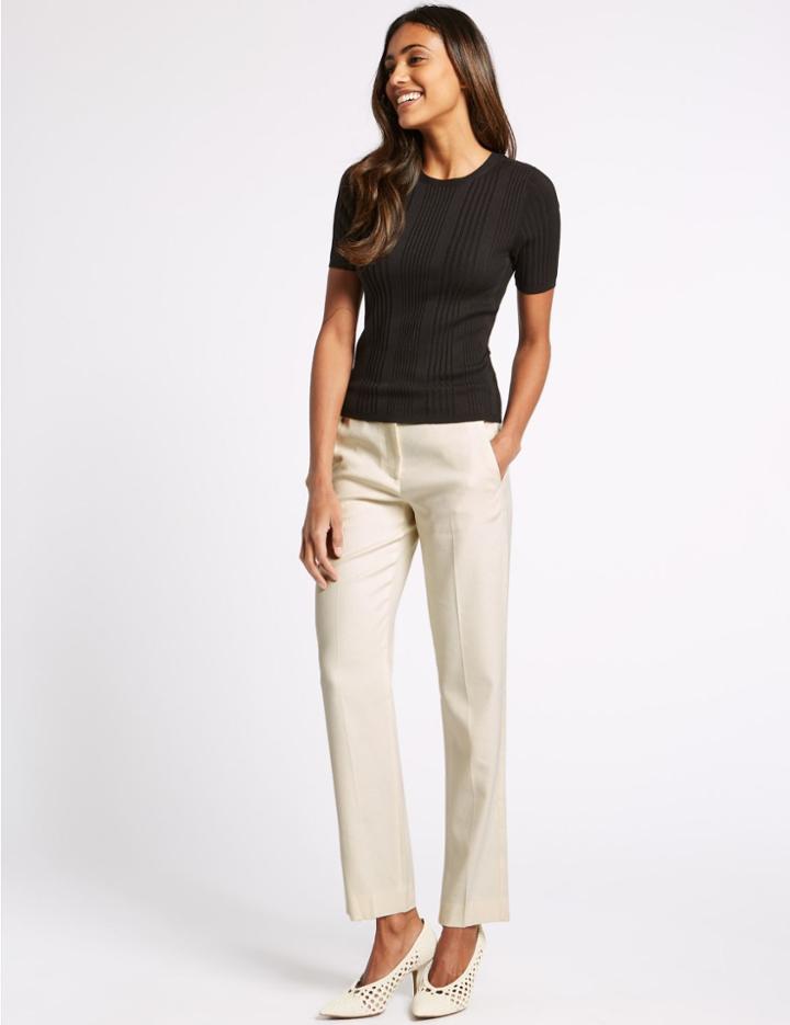 Marks & Spencer Linen Blend Straight Leg Trousers Cream
