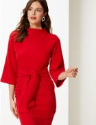 Marks & Spencer Tie Front 3/4 Sleeve Shift Dress Red