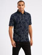 Marks & Spencer Slim Fit Pure Cotton Printed Polo Shirt Navy