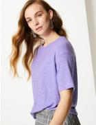 Marks & Spencer Cosy Round Neck Half Sleeve Top Lilac
