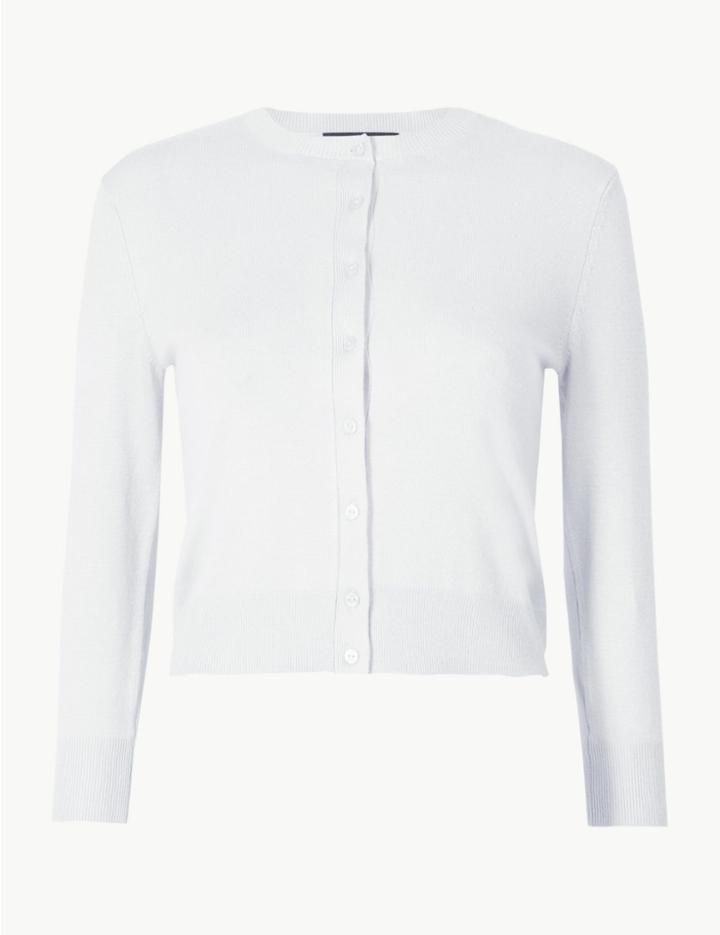 Marks & Spencer Cropped 3/4 Sleeve Dress Cardigan Soft White
