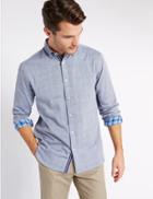 Marks & Spencer Pure Cotton Checked Shirt Chambray