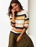 Marks & Spencer Cotton Rich Striped Round Neck Jumper Multi