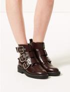 Marks & Spencer Leather Buckle Detail Ankle Boots Burgundy