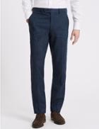 Marks & Spencer Linen Miracle Slim Fit Flat Front Trousers Indigo