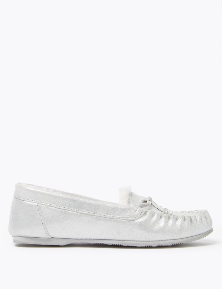 Marks & Spencer Suede Moccasin Slippers Silver