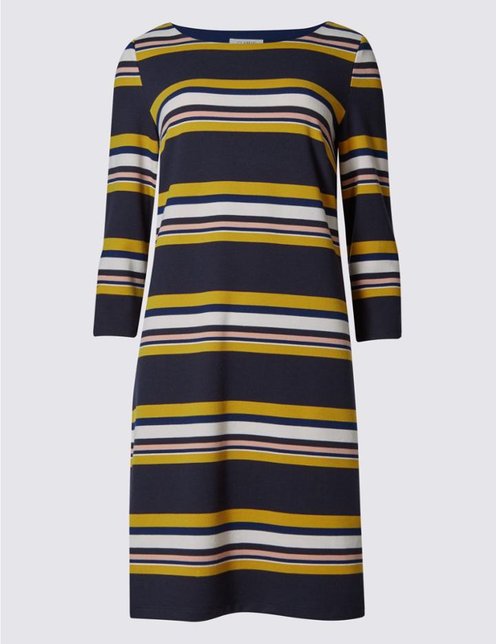 Marks & Spencer Multi Stripe 3/4 Sleeve Tunic Navy Mix