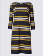 Marks & Spencer Multi Stripe 3/4 Sleeve Tunic Navy Mix