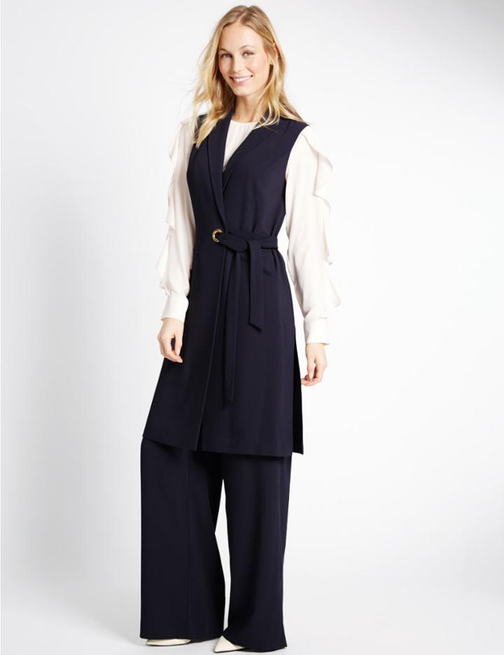 Marks & Spencer Textured Crepe Waistcoat Navy