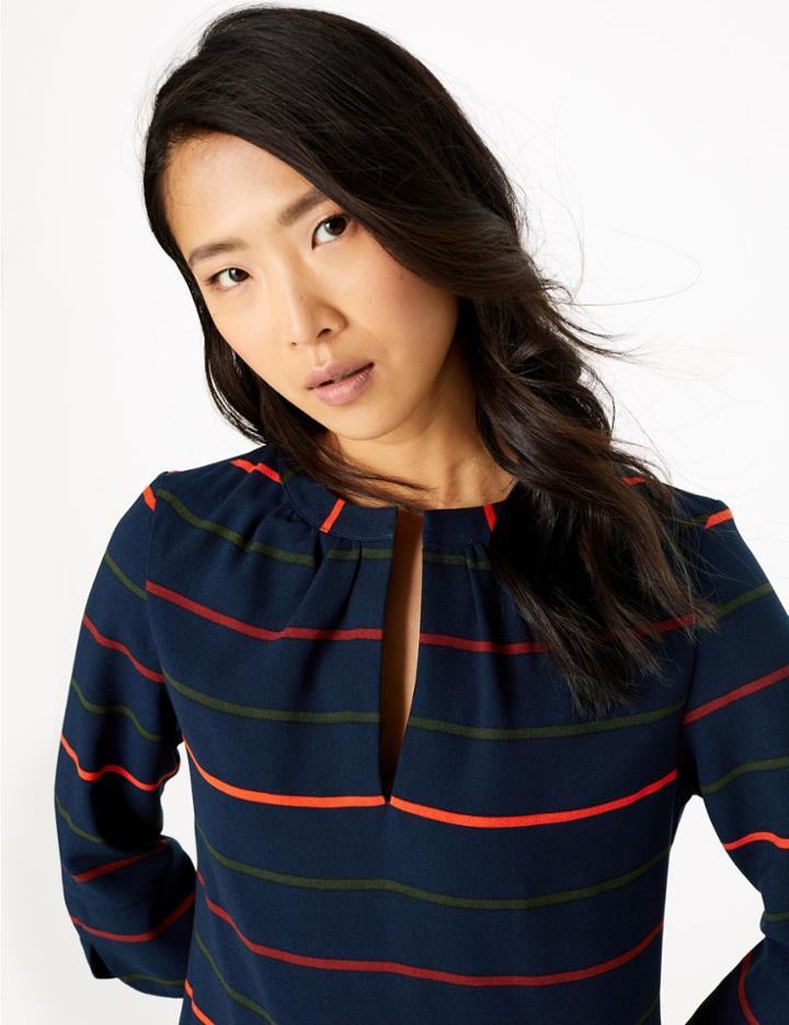 Marks & Spencer Striped 3/4 Sleeve Shift Dress Navy Mix