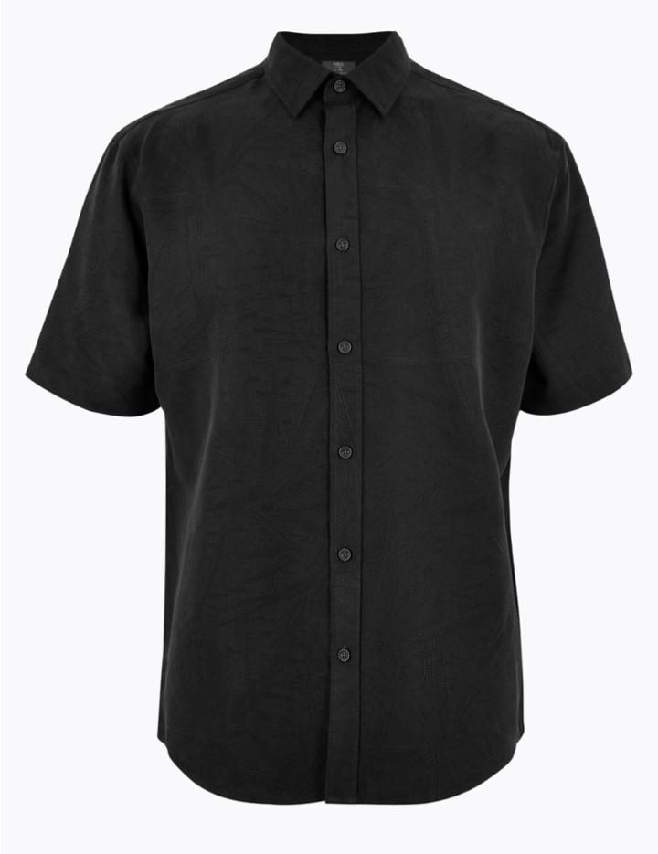 Marks & Spencer Bamboo Jacquard Short Sleeve Shirt Black