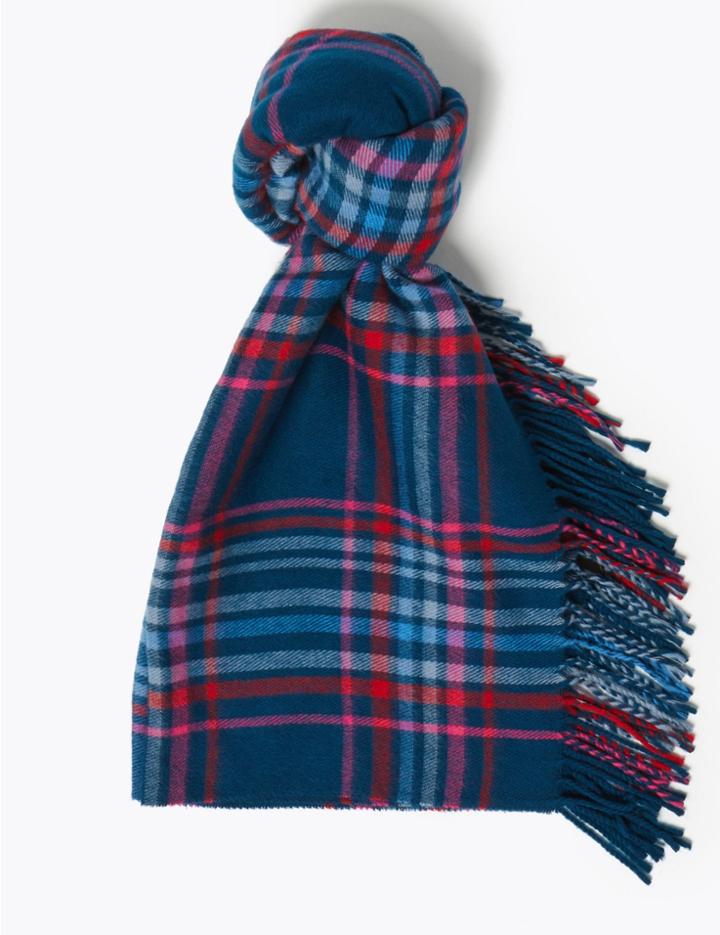 Marks & Spencer Checked Tassel Scarf Teal