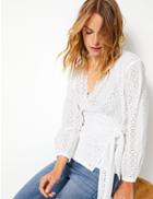 Marks & Spencer Pure Cotton Embroidered Blouse Soft White